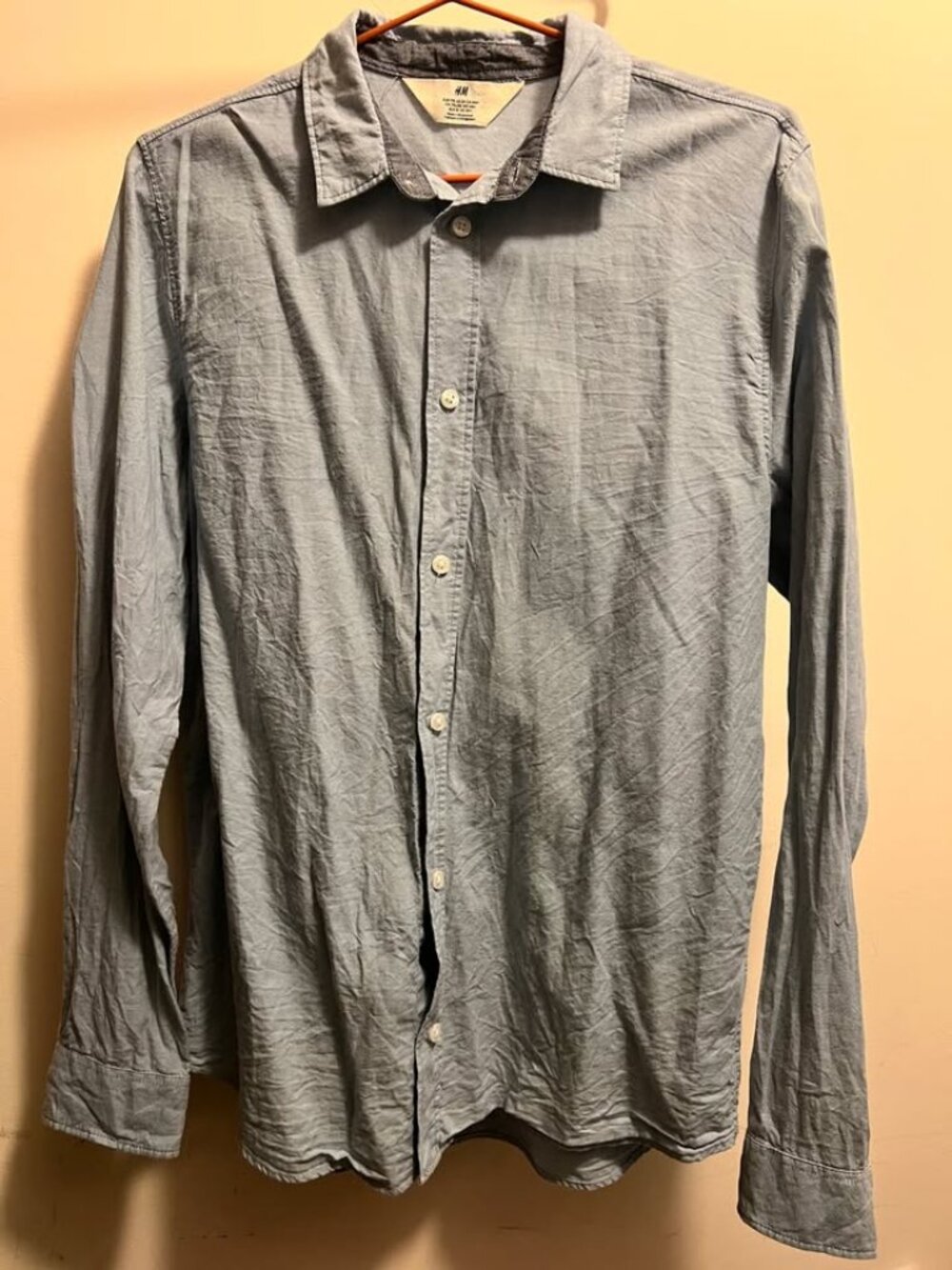 H&M Boys Light Blue Button Up Shirt 14Y Long Sleeve Cotton